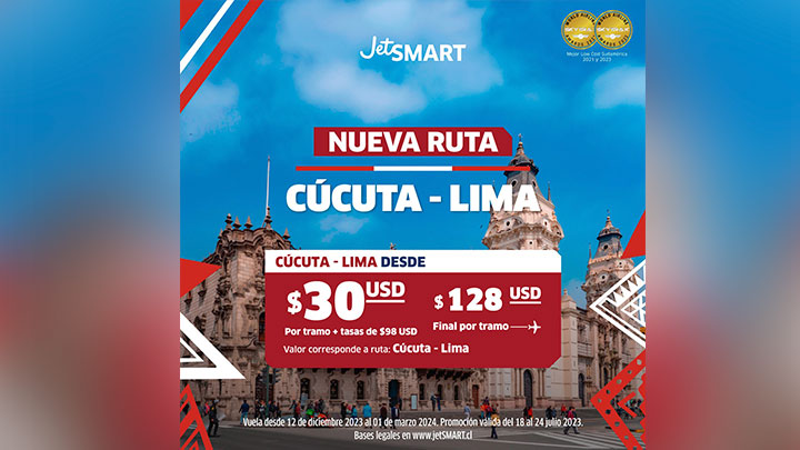 JetSmart anuncia ruta directa de Cúcuta a Lima