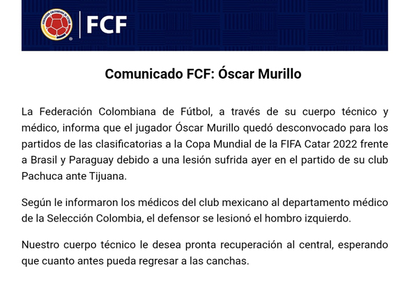 Murillo desconvocado