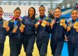 Las gimnastas cucuteñas María Jimena Mendoza (primera a la derecha) y Adriana Lucía Mantilla (segunda) brillaron con la selección Colombia en los Juegos de Santo Domingo 2026. 