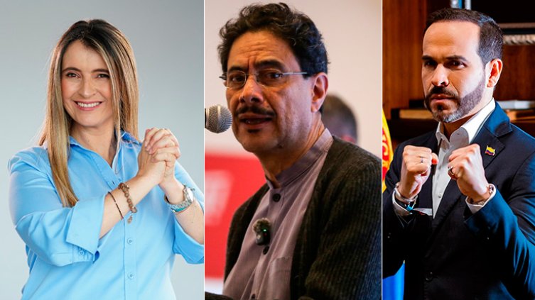 Paloma Valencia y su fórmula vicepresidencial Juan Daniel Oviedo, Iván Cépeda y su coequipera Aída Quilcué, Abelardo de La Espriella y su llave José Manuel Restrepo./ Foto archivo