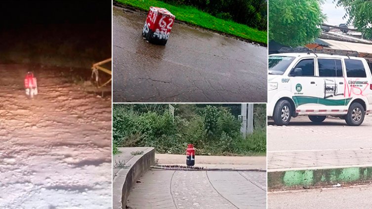 Cilindros y banderas con las insignias del Eln fueron abandonados en diferentes vías de Norte de Santander. / Foto: cortesía