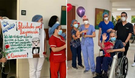 Entre aplausos fue despedido Germán López del centro médico, este jueves. / Foto: Cortesía