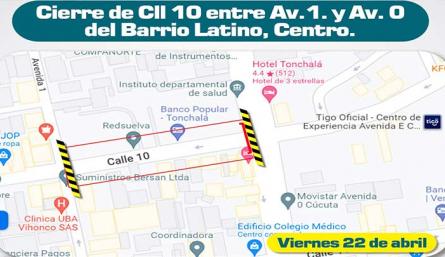 Este viernes, en la noche, se cerrará el paso de carros por la calle 10./Foto cortesía