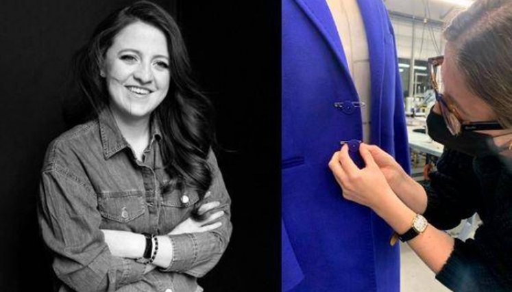 Jéssica Zuluaga Arango contribuyó a la confección del traje que lució la vicepresidenta de Estados Unidos, Kamala Harris, en los talleres de Storytellers and Creators. / Foto Cortesía El Colombiano.