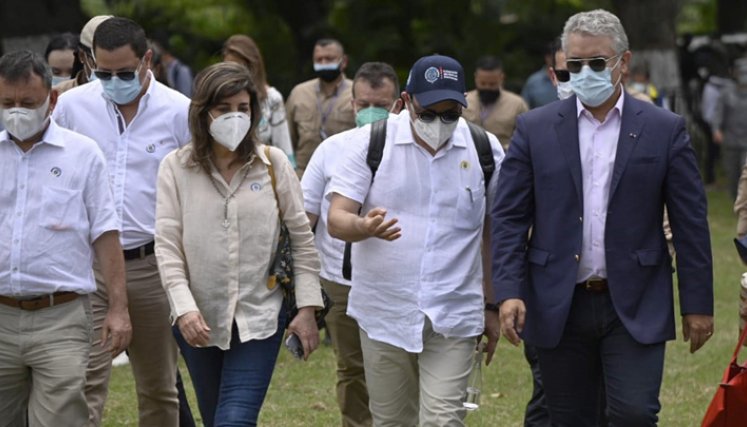 Aspecto de la visita del presidente Iván Duque a Norte de Santander, donde se le ve acompañado del gobernador Silvano Serrano, funcionarios del nivel central y congresistas de la región./ Foto: Cortesía