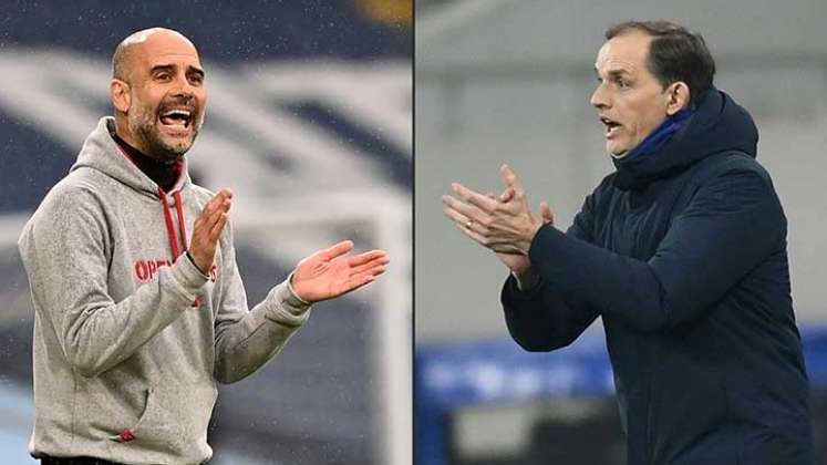 Josep Guardiola (izquierda) DT del Manchester City y Thomas Tuchel, DT del Chelsea 