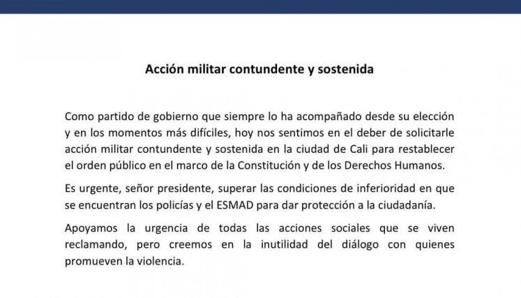Comunicado del Centro Democrático.