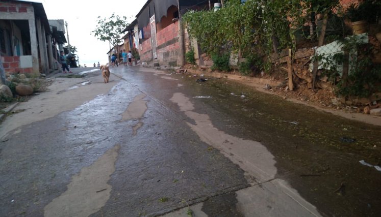 El agua baja desde la parte alta de El dorado dañando el pavimento y las viviendas. 