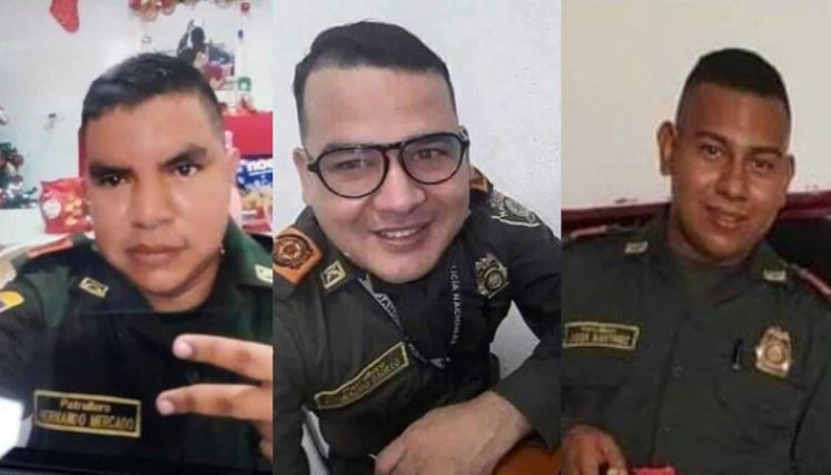 Los patrulleros Hernando Rafael Mercado Figueroa, Jader Martínez López y Leonardo Badillo Hernández fueron asesinados. / Foto: Tomada de Twitter