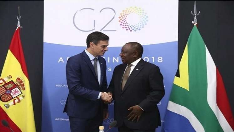 Pedro Sánchez y el primer ministro de Sudáfrica, Cyril Ramaphosa, en el G20./Foto: Colprensa