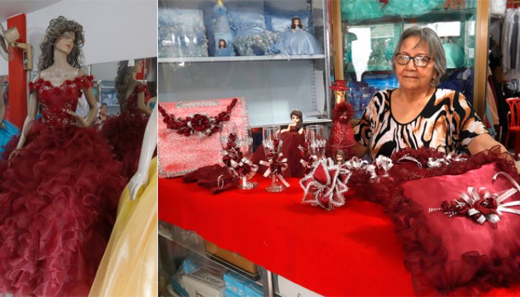 Un ajuar para la fiesta de quince años varía dependiendo las exigencias de los clientes. El ajuar incluye baúl para la ‘lluvia de sobres’, las copas y la champaña del brindis, el cojín para las zapatillas, el cojín del anillo, la muñeca para decorar la torta, entre otros. Celina Rojas lleva muchos años confeccionando trajes para quinceañera, en una pequeña tienda de la calle 11 A de Cúcuta. 