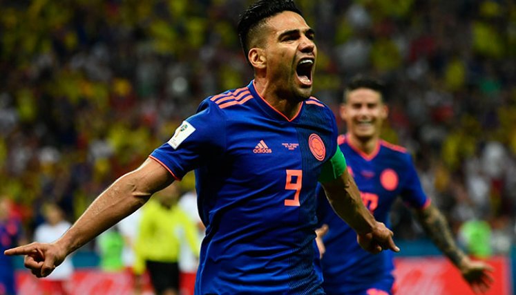 Radamel García Falcao celebra su único gol en el mundial de Rusia 2018.