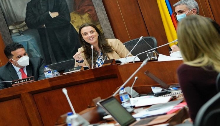 La ministra de las TIC, Karen Abudinen, asistió al debate de control político citado por la Comisión Sexta del Senado por su presunta responsabilidad en las pérdida de $70.000 millones de un contrato con la Unión Temporal Centros Poblados./ Colprensa