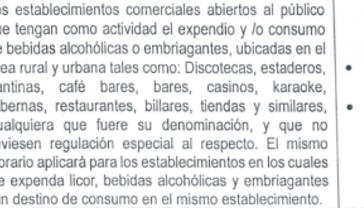 Horario para los establecimiento nocturnos. 