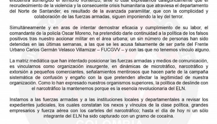 El comunicado fue publicado el domingo 24 de octubre.