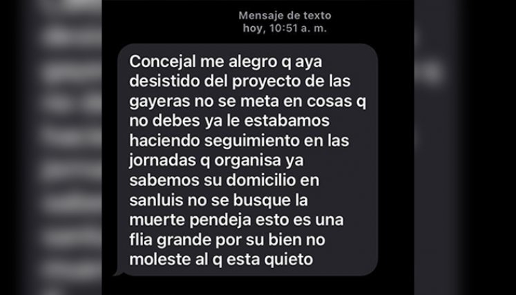 Este fue uno de los mensajes recibidos por el concejal Víctor Caicedo./Foto tomada de Facebook