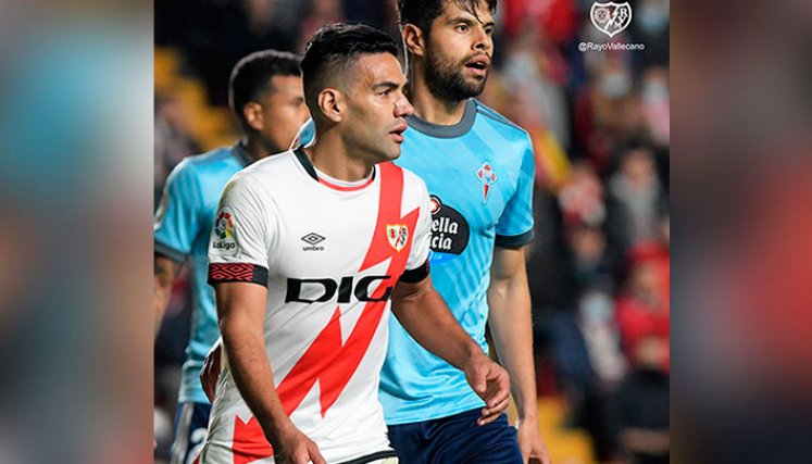 Radamel Falcao, presente en el empate 0-0 del Rayo ante el Celta. 