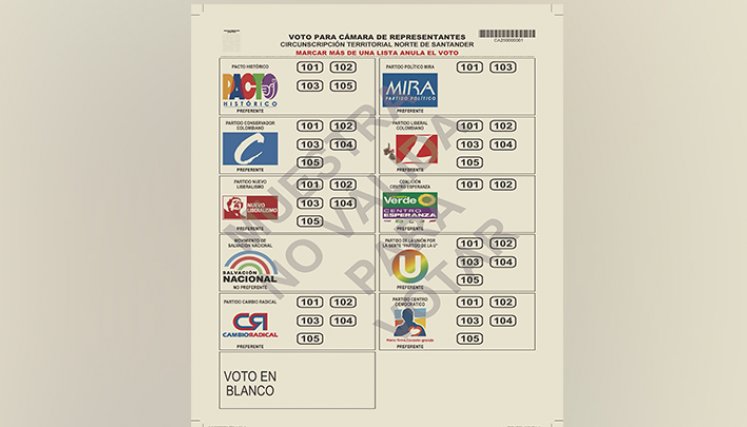 Tarjetón para la Cámara de Representantes