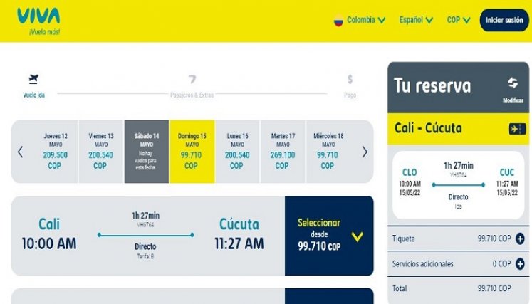 La aerolínea Viva Air reactivó la ruta Cúcuta-Cali con tres frecuencias semanales a partir del 15 de mayo. 