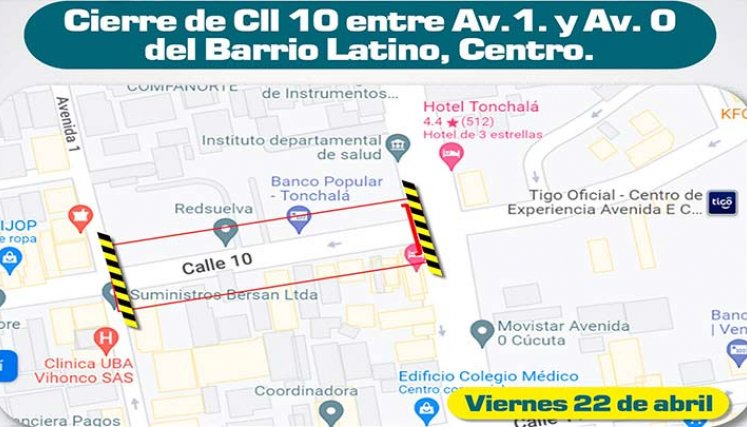 Este viernes, en la noche, se cerrará el paso de carros por la calle 10./Foto cortesía