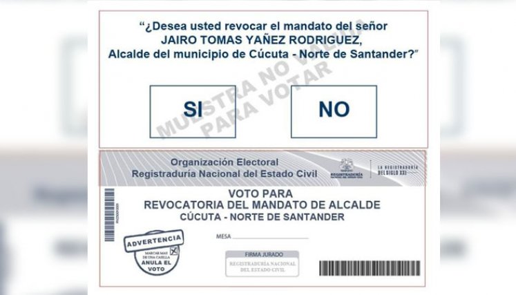 Este es el tarjetón para la revocatoria del alcalde de Cúcuta 