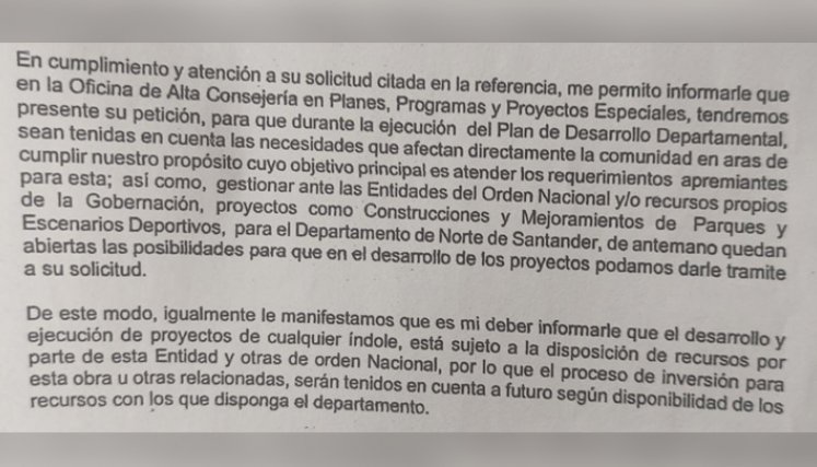 Respuesta de la gobernación. 