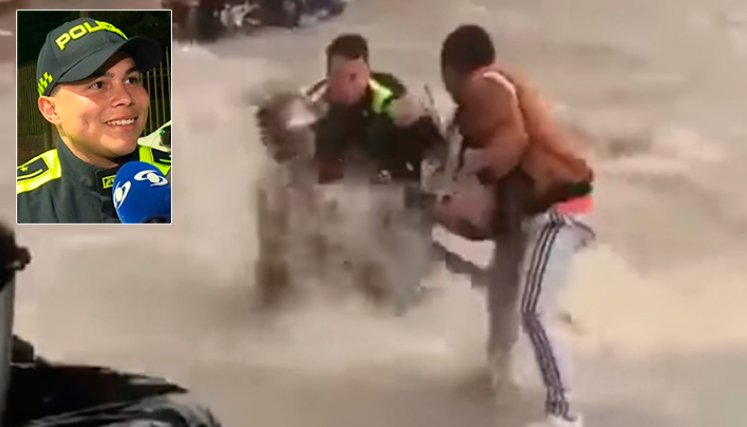 Patrullero cucuteño salvó a mujer de una inundación.