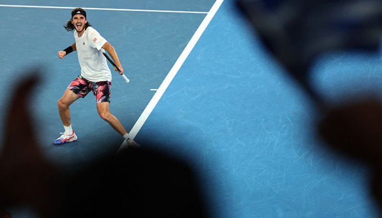 Stefanos Tsitsipás en el Abierto de Australia 2023. 