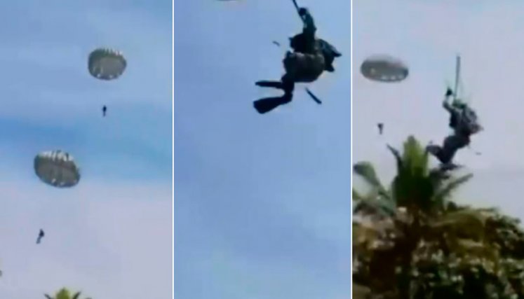 ¡Qué susto! Cuatro paracaidistas de la Fuerza Aérea cayeron fuera de control en Coveñas