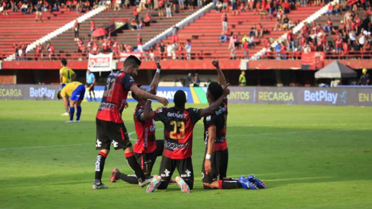 Cúcuta Deportivo celebra el gol de la victoria.