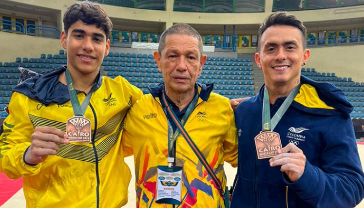 Ángel Barajas, Jairo Ruiz y Jossimar Calvo, gimnasia de Cúcuta. 