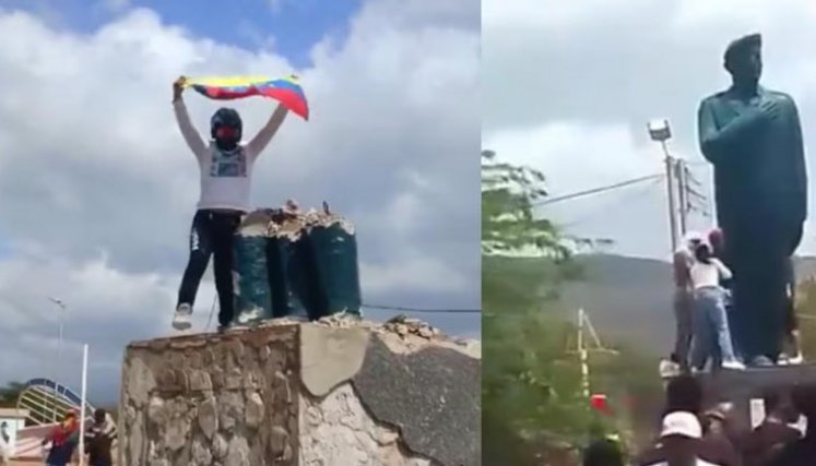 Mientras en varios puntos de Venezuela se registran movilizaciones, en Falcón derribaron una estatua de Hugo Chávez, quien fue el mentor político del recién elegido Nicolás Maduro Moros.