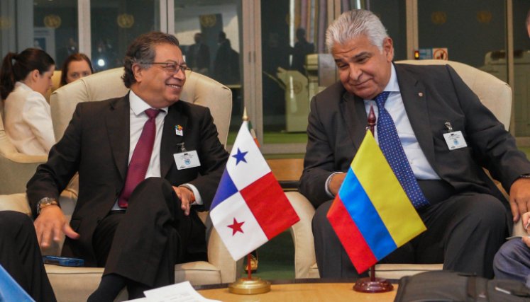 Los presidentes Gustavo Petro de Colombia y Raúl Mulino de Panamá se reunieron en Nueva York. / Foto: Colprensa