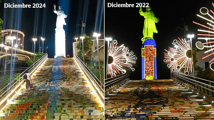 Estas imágenes muestran el monumento Cristo Rey este diciembre (izquierda) y el mismo mes hace dos años (derecha)./ Fotos La Opinión