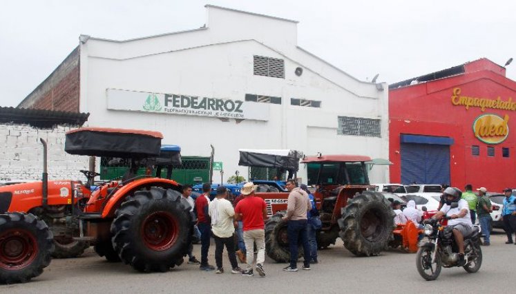 Varios cultivadores se manifestaron en las instalaciones de Fedearroz durante la mañana de ayer / Foto: Stefany Peñaloza.