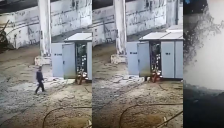 Borracho confunde subestación eléctrica con baño portátil