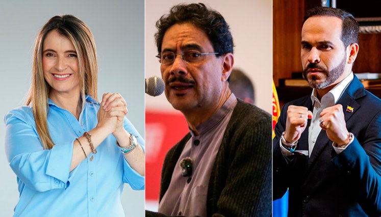 Paloma Valencia y su fórmula vicepresidencial Juan Daniel Oviedo, Iván Cépeda y su coequipera Aída Quilcué, Abelardo de La Espriella y su llave José Manuel Restrepo./ Foto archivo