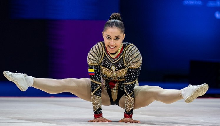Valentina Noriega, gimnasta de la modalidad de aeróbica hizo un buen Mundial.