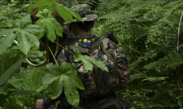 Guerrillero de las Farc se adentra entre la selva en algún lugar de Colombia. 