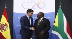 Pedro Sánchez y el primer ministro de Sudáfrica, Cyril Ramaphosa, en el G20./Foto: Colprensa