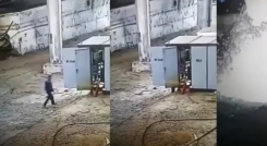 Borracho confunde subestación eléctrica con baño portátil