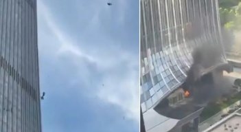 Así quedó la fachada del rascacielos más alto de Pekín tras el impacto de una avioneta