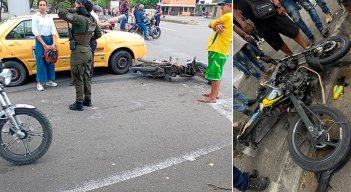Una pareja resultó herida luego de que la motocicleta en la que se movilizaba chocara contra un taxi en la avenida Camilo Daza. / Foto: cortesía